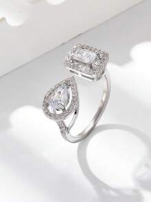 1 Peça Anel Aberto de Cobre Luxuoso e da Moda com Micro Incrustação de Zircônia, Elegante Qualidade Ajustável para Mulheres, Adequado para Casamento, Festivais e Eventos