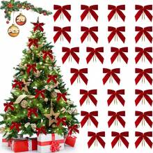 48件装植绒装饰蝴蝶结挂饰，节日装饰，婚礼，情人节氛围装饰配件，丝带拱门花环蝴蝶结吊坠礼品 - 紅色 - 查看 1