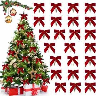 48件装植绒装饰蝴蝶结挂饰，节日装饰，婚礼，情人节氛围装饰配件，丝带拱门花环蝴蝶结吊坠礼品