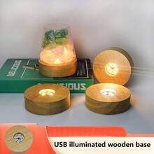 Round Regular 3AAA Battery Box/Crystal Solid Wood Luminous Base Diffusion Board DIY Resin Night Light Small Wine Bottle Ornament LED Small Night Lamp Seat Christmas Halloween New Year's Day Indoor Festival Party Atmosphere Decoration - 8CM - View 9