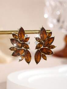 1 Pair Bohemian Alloy Rhinestone Inlaid Fashion Versatile High-End Luxury Exaggerated Earrings For Women - Coffee Brown - View 5