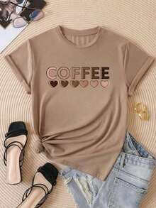 Women's Coffee T-Shirt Black Printed Cotton Blouse Promotion T Shirt - Màu be - Xem 1