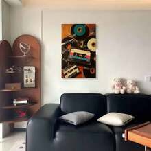 Framed 1pc Vintage Cassette Tape  Poster - Retro Abstract Wall Art With Green & Black Records, Perfect For Living Room, Office, Library, Bar, Or Cafe Decor - Ideal Gift For Birthdays, Holidays, And Special Occasions, Music Room Decor - Framed(Framed(框架)) - 查看 2