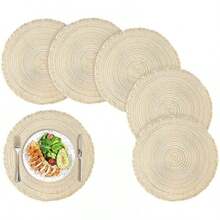 4 Or 6 Piece Set Of 38cm Elegant Round Placemats In Cotton And Linen For Table Setting And Placemats - 奶油 - 查看 4