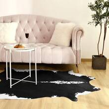 Faux Cowhide Rug, Cow Print, Rustic Western Rugs For Living Room Bedroom, Irregular Animal Skin Hides, 4.6 X 5.2ft, Anti-Skid Cool Carpets For Cowboy Cowgirl Home Decor, Khaki Brown - màu đen - Xem 4