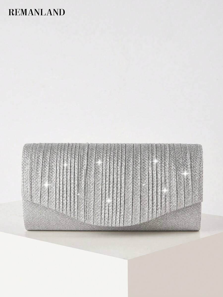 REMANLAND Sac à main plissé argenté brillant et élégant pour femme, sac de soirée léger et à la mode, sac de soirée à rabat magnifique et raffiné, assorti aux robes de soirée, sac quotidien pour femme, idéal pour les rendez-vous, le shopping, les voyages, les banquets, les soirées, les banquets, les sacs à chaîne, les sacs à bandoulière et les portefeuilles.