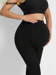 1 件孕妇打底裤，400 克厚保暖内衬，纯色，可调节腰部带纽扣，腹部支撑，适合孕早期、中期和晚期，时尚简约 - 彩色 - 查看 10