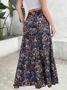 Falda casual plisada con estampado floral de patchwork brillante, ideal para vacaciones y playa