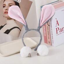 1pc Bicolor Rabbit Ear Headband, Khaki Velvet & Soft Brown Fabric Headband, Cartoon DIY Headband, Hair Band, Hair Hoop, Hairband For Women, Autumn Outfits