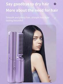 Rechargeable Mini Hair Straightener - Wireless Portable Travel Electric Comb, Suitable For Frizzy Hair, Smoothing, Available In Pink, Purple And Green - Suitable For Travel, Outdoor, Indoor, Convenient To Carry. The Perfect Gift For Women. - Multicolor - View 3