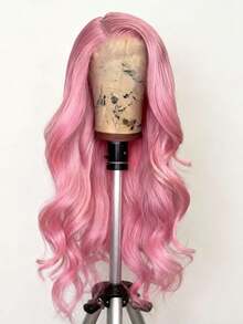 13x4 HD Transparent 180 Density Pink Body Wave Lace Front Wigs Human Hair Wigs Water Wave Lace Front Wigs Human Hair Deep Part Lace Wig Light Pink Colored Wigs Pre Plucked With Baby Hair - 粉色 - 查看 7