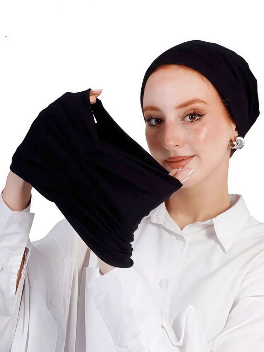 1 chiếc khăn trùm đầu và băng đô 2 trong 1 cổ điển dành cho nữ, thiết kế xếp ly co giãn cao, chất liệu vải jersey thấm hút mồ hôi, phù hợp cho sinh hoạt hàng ngày và các buổi tụ họp, đi biển, nghỉ lễ.