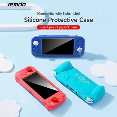 1 ốp bảo vệ máy chơi game, chống rơi, chống bụi, chống trầy xước, tăng cường độ bám, thiết kế công thái học, phù hợp với máy Lite, họa tiết cầu vồng và dấu chân dễ thương, bao gồm 2 nắp bảo vệ cần điều khiển.