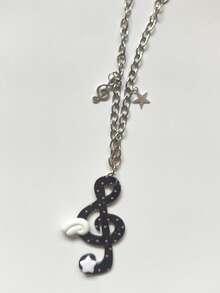 1pc Polka Dot Music Note Necklace, Fuchsia/Black/Purple Music Note Necklace, Unique Music Note Necklace, Handmade Retro Music Note Necklace For Girls, Indie Sweet Sweater Chain Single Wing Angel Subculture Choker, Holiday Gift Necklace, Suitable For Party/Casual Wear And Events