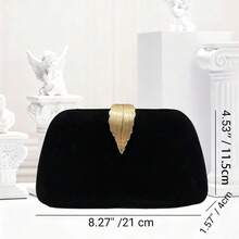 Women's Vintage Black Suede Clutch Bag, Gold Leaf Accent Evening Bag, Elegant Chain Crossbody Purse, Formal Party/Wedding/Prom Accessory, Niche Design, Multi-Way Carrying, Fashionable & Luxurious, Must-Have Evening Essential For Fashionistas - 黑色 - 查看 3