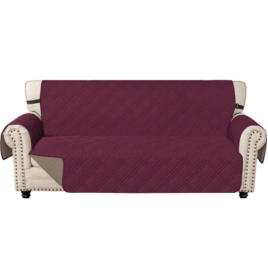 YSTYLE Single-Seater Sofa Cover With Armrests, Reversible Cat-Friendly Scratch-Resistant Couch Cover, Double-Sided Quilted Sofa Cover, Universal Sofa Cover - Burgundy + coklat muda - View 1