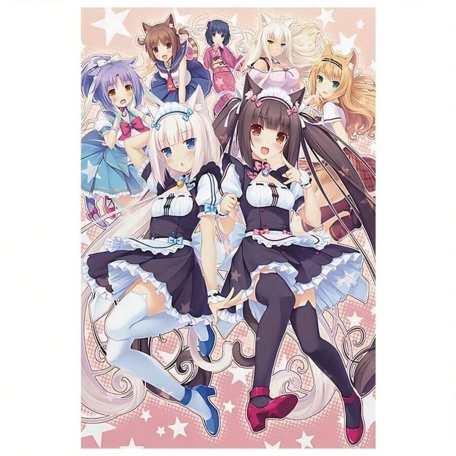 可爱女仆动漫帆布艺术海报 - 猫与老鼠灵感，现代美学墙面装饰，适用于卧室和家庭房，12x18 英寸，无框，非常适合房间装饰 - 彩色 - 查看 1