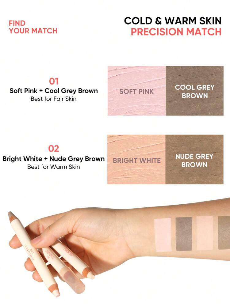JUDYDOLL Quick-Fix Contour Duo 二合一高光阴影棒，轻松塑形，适合初学者，自然晕染，质地轻盈，持久 18 小时，打造完美光泽妆效 - 01 Soft Pink + Cool Grey Brown - 查看 8