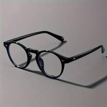 Vintage Round Anti-Blue Light Glasses Fashion Simple Style Unisex Campus Decorative Eyeglass Frames Relieve Eye Fatigue Computer Glasses - Màu đen sáng - Xem 6
