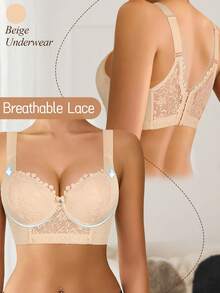 Hersunei Bộ đồ lót ren màu be gợi cảm Peach Girl, áo ngực nâng ngực cho nữ, áo ngực thoải mái giúp ngăn ngừa chảy xệ. - Màu be - Xem 6