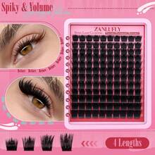 Zanlufly Volume Lash Clusters Spiky Eyelash Clusters 120 Pcs Thick Cluster Eyelash Extensions With Band 10-16mm Handmade Reusable Individual Eyelashes D Curly Lash Extension At Home - 貓眼 - 查看 4