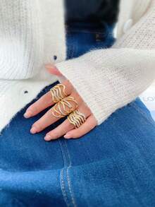 1pc Exaggerated Ring, Fashionable High-End Layered Asymmetrical Dual-Tone Zirconia Dual-Tone Ring, Women's Jewelry, 18K Electroplating Couture - Gold - View 2