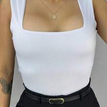 Kit Of 3 Women's Blouses, Square Neckline, Straight, Casual Tank Top, Black, White, Nude - 軍綠-白-黑 - 查看 5