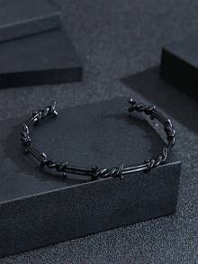 1件时尚嘻哈街头风黑色铜手链，适合男士日常佩戴和作为礼物 - 黑色 - 查看 1