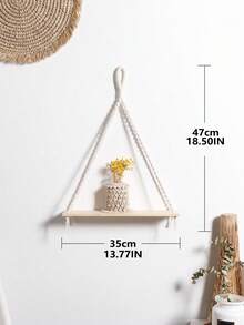 1pc/2pcs Handmade Woven Wall Hanging Rack, Triangular Wooden Floating Shelf, Boho Style Wall Mount Storage Rack With Macrame Tassel, Minimalist Home Decor, Natural Beige, Suitable For Living Room, Bedroom, Office And Entryway - Beige - View 12