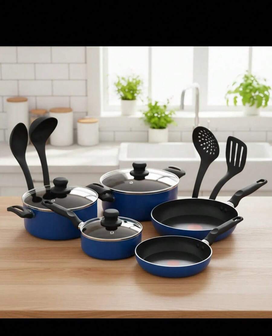 batería de cocina Tfal Xpert Chef 12 piezas, Fabricada con aluminio de alta durabilidad, asegura una distribución uniforme del calor, lo que resulta en cocciones precisas y eficientes - Azul - Ver 1