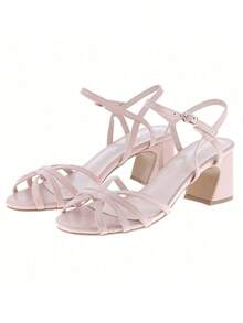Women Chunky Heel Strappy Platform Heels Square Open Toe Heeled Sandals Ankle Strap Block Heel - 米色 - 查看 6