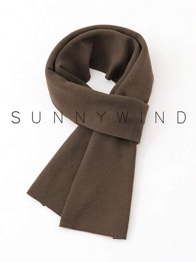 1pc Men's Solid Color Knitted Polyester Scarf, Minimalist & Versatile For Daily Use
