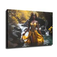 Oshun African Goddess Canvas Art Print, Pine Wood Wrapped Frame, Oversized Wall Decor For Home, Office, School, Wedding, Graduation, Anniversary, Single Party - 黃色 - 查看 1