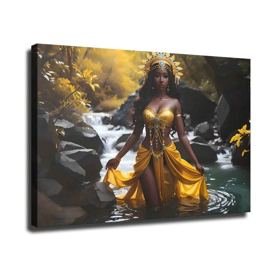 Oshun African Goddess Canvas Art Print, Pine Wood Wrapped Frame, Oversized Wall Decor For Home, Office, School, Wedding, Graduation, Anniversary, Single Party - 黃色 - 查看 1