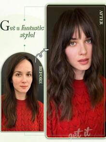 Perucă cu clips cu breton francez 1 buc, perucă sintetică densă și naturală, păr drept cu perciunii, potrivită pentru femei blonde, 15 cm, cu agrafă de păr, agrafă de păr, agrafă de păr