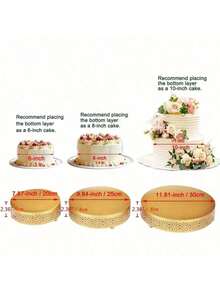 3 Pieces White/Golden Cake Stand Set, 8/10/12 Inch Round Metal Dessert Display Stand Decorative Cake Holder Cupcake Pastry Candy Display Plate For Wedding, Party, Birthday, Event - Vàng - Xem 10