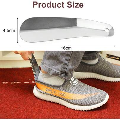 Schuhlöffel aus Edelstahl, 16 cm, gewölbtes Design mit Aufhängelöchern, Kleiner Schuhlöffel, tragbar, kurzer Schuhschuhschuh, EIN großartiger Schuh-Helfer