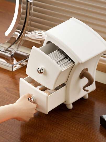 Gabinete de almacenamiento de escritorio multifuncional creativo, caja de almacenamiento linda, organizador compacto con perilla dorada, estante de almacenamiento de plástico duradero para el escritorio, adecuado para el hogar, la oficina, el tocador, la escuela - Caja de almacenamiento decorativa que ahorra espacio, regalo de Navidad ideal - Organizador de escritorio adorable con 2 cajones y patas resistentes, excelente para el escritorio o el tocador, almacenamiento de escritorio, organización y almacenamiento de escritorio, organizador de escritorio, pequeño estante de exhibición de tarjetas, accesorios de escritorio