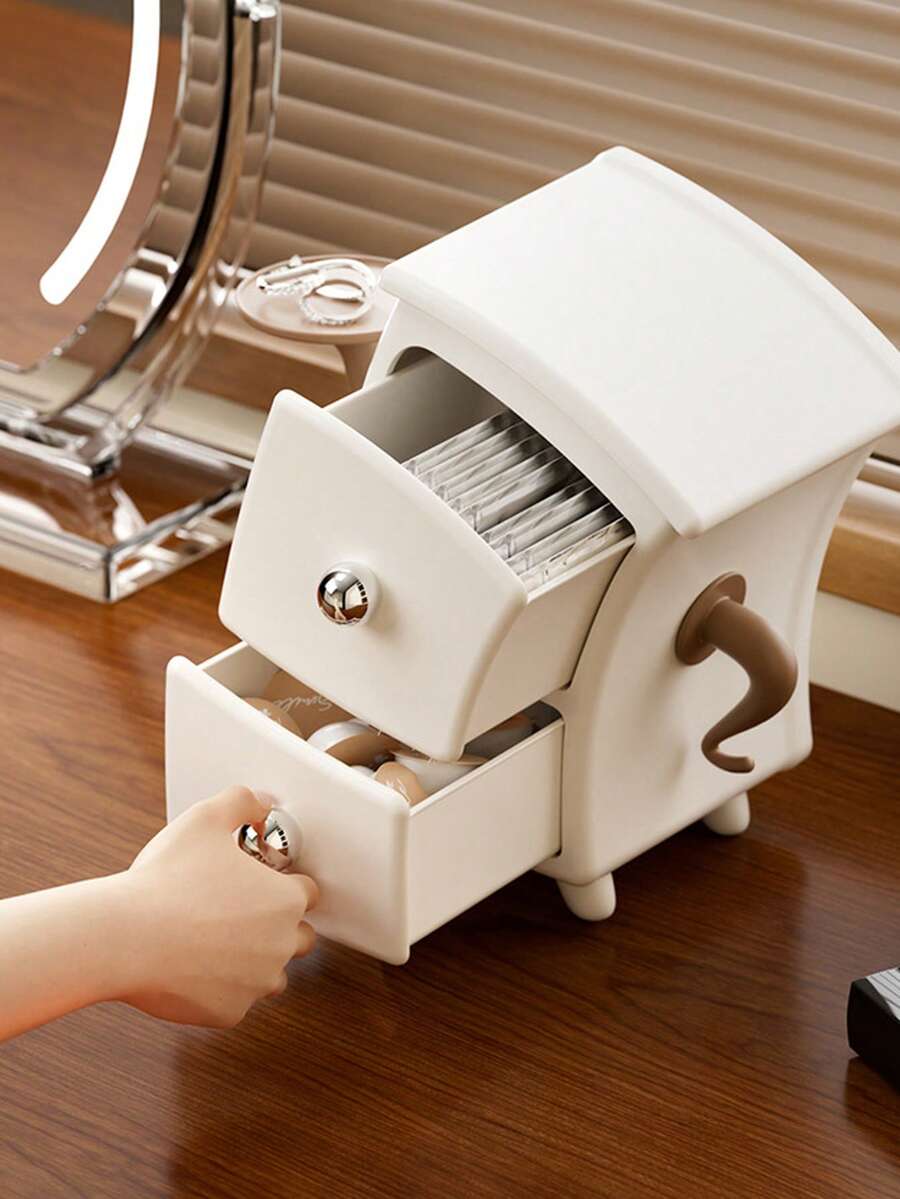 Tủ đựng đồ để bàn đa năng sáng tạo, hộp đựng đồ dễ thương, kệ sắp xếp nhỏ gọn với núm vàng, kệ đựng đồ để bàn bằng nhựa bền, phù hợp cho văn phòng tại nhà, bàn trang điểm, trường học - Hộp đựng đồ trang trí tiết kiệm không gian, món quà Giáng sinh lý tưởng - Kệ sắp xếp để bàn đáng yêu với 2 ngăn kéo và chân chắc chắn, tuyệt vời cho bàn làm việc hoặc bàn trang điểm, lưu trữ đồ dùng trên bàn, sắp xếp và lưu trữ đồ dùng trên bàn, kệ đựng đồ để bàn, kệ trưng bày thẻ nhỏ, phụ kiện bàn làm việc