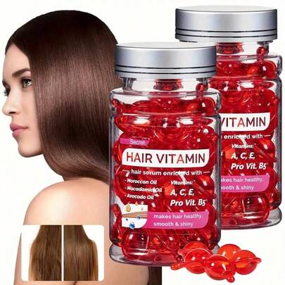 40 cápsulas de esencia vitamínica para el cabello - Enriquecidas con vitaminas A, C, E, Pro B5 y que contienen aceite de argán marroquí y manteca de karité, suaviza de manera efectiva el cabello seco y encrespado, apto para hombres y mujeres