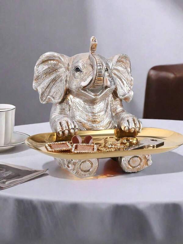 1pc Resin Elephant Tray Decor: Cute Animal Figurine For Entryway Key Holder, Living Room Decorative Tray For Jewelry & Keys, Perfect Home Decor Accent For Organizing & Gifting