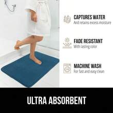 Thick Memory Foam Bathroom Mat Soft Absorbent Bathtub Mats Durable Underside Hine Washable Quick Dry Bathmat Rug Shower And Tub Floor Rugs Bath Accories 61x43 Cm Blue - Blue - View 7