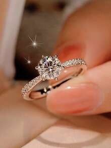 5 件奢华优雅时尚方晶锆石几何泪珠叶独特优雅铜戒指套装，适合婚礼、派对、日常佩戴（无礼盒） - 銀色 - 查看 7