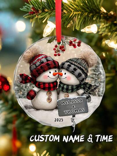 Personalized Snowman Couple Ornament, 2025 Christmas Ornament, Mr And Mrs Ornament, Wedding Ornaments, Engagement Gift, Newlywed Gifts