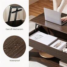 Butterslay 1PC Rustic Lift-Top Coffee Table, Center Table With Hidden Compartment & Open Shelf, Space-Saving Side Table For Living Room, Reception Room, Office - cà phê espresso - Xem 5