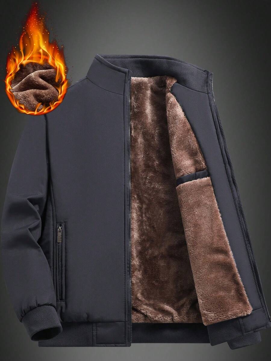 Men's Thermal Lined Thick Stand Collar Casual Jacket Outerwear,Winter - Dark Grey - View 1