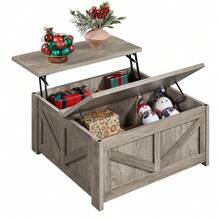 Butterslay 1pc Farmhouse Lift-Top Coffee Table With Flip Top, Storage Table With Hidden Compartments, Center Table For Small Space, Guest Room, Living Room, Apartment - Xám - Xem 11