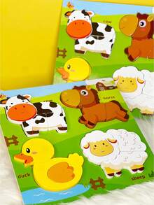 Montessori Wooden Farm Animal Puzzle Toy, Shape Sorter Develop Hand-Eye Coordination, Toddler Large Peg Puzzle Early Learning And Fine Motor Skills Learn Colors And Animals, Parent-Child Interactive Game, Baby Birthday Gift - Multicolor - View 10