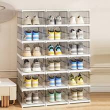 Transparent Shoes Box 3/6 Layers Shoe Display Case Thickened Foldable Sneaker Shoe Organizers Stackable Dustproof High-Top Cabinet Shoe Rack Shelf - 無色 - 查看 8