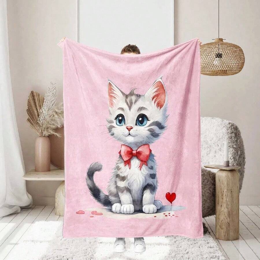 1PC Cartoon Cute Cat Pattern Printed Blanket, Suitable For Sofas, Beds, Offices, Travel, Camping Chairs, Warm Plush Blanket.Jpg